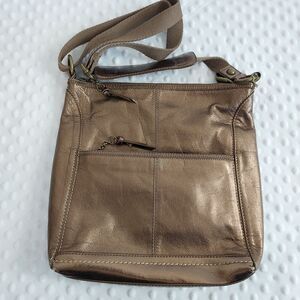 THE SAK Vintage Copper Crossbody Metallic Plaid Organizer Handbag Shoulder Bag